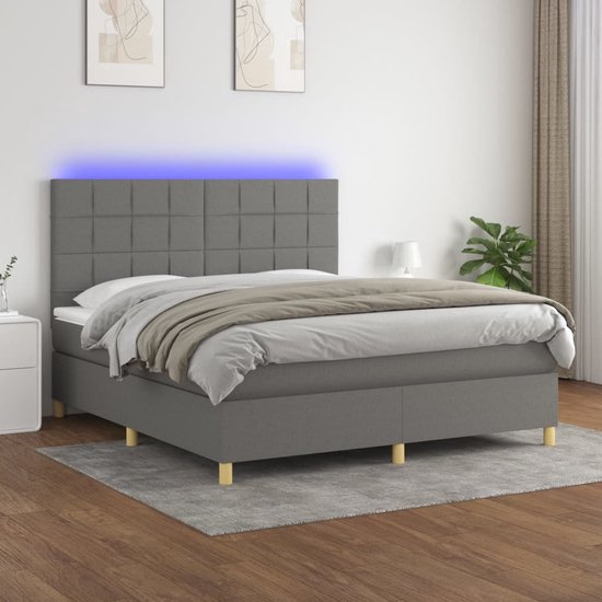 vidaXL-Boxspring-met-matras-en-LED-stof-donkergrijs-160x200-cm