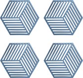 Krumble Pannenonderzetter Hexagon - Set van 4 - Pan onderzetter - Pannen onderzetter - Pannenrooster - Pannenonderzetter siliconen - Hittebestendig - Blauw - 16 x 14 cm