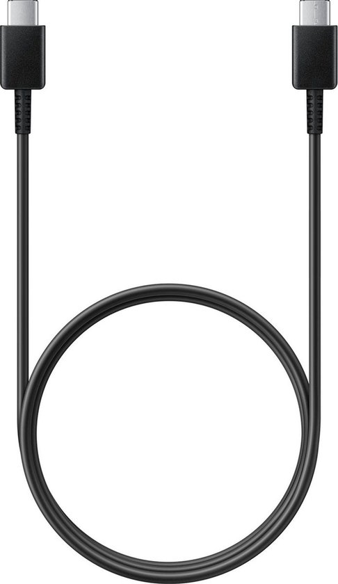 Zwarte USB-C kabel, gebogen in een U-vorm.