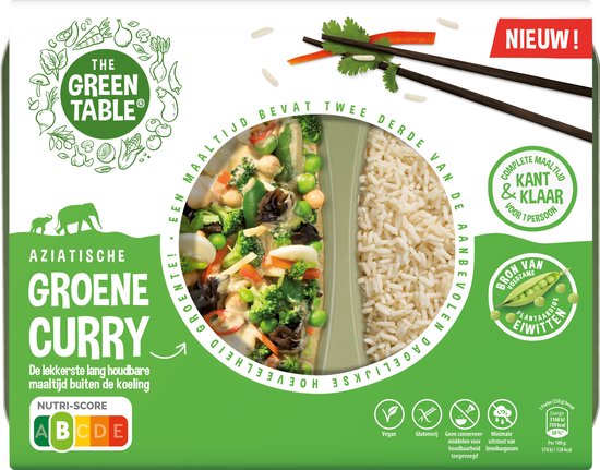 The Green Table - eenpersoons kant-en-klaar maaltijd - groene curry - plantaardig - hypoallergeen - lang houdbaar - sixpack