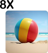 BWK Flexibele Placemat - Strandbal op het Strand bij een Zonnige Dag - Set van 8 Placemats - 40x40 cm - PVC Doek - Afneembaar