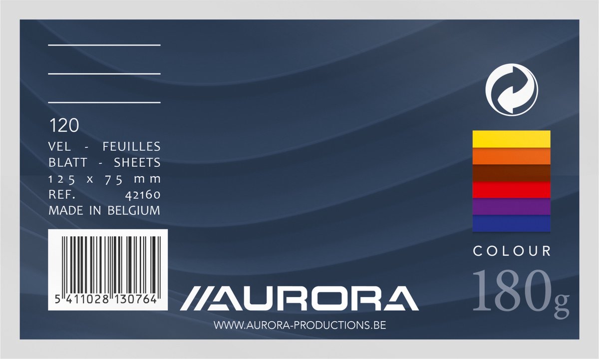 Aurora - MAXI PACK - 10 x Systeemkaarten gekleurd: Formaat 125x75mm - Gelijnd (6mm) - 100 Vel - 6 Kleuren. - Aurora