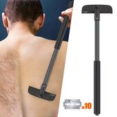 Rug scheermes - Rug Ontharing voor mannen – rug trimmer met lange handgreep - 21,5 inch verstelbaar - gebogen DIY lichaamsscheermes - pijnloze trimmer - met 10 navullingen – universeel -