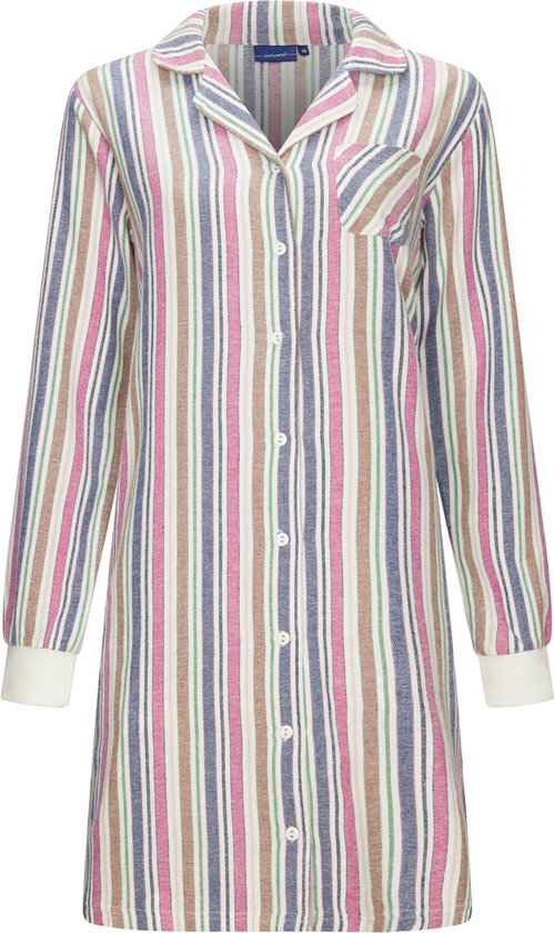 Doorknoop damesnachthemd van katoen-flanel met lange mouwen 'soft stripes'