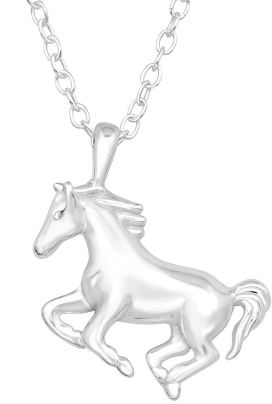 Joy|S - Zilveren paard hanger met ketting - 45 cm