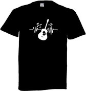 Grappig T-shirt - hartslag - heartbeat - gitaar - gitarist - maat S