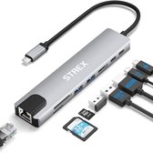 Strex 8 in 1 USB C Hub - Docking Station - USB Splitter - 4K HDMI - USB A - USB C - Ethernet - Micro SD - Geschikt voor Laptop, Macbook, Windows