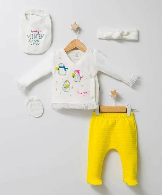 Babysetje 5-delig - Newborn kleding set/ meisjes - kraamcadeau - zachte fluwelen - crazy penguins - Velours
