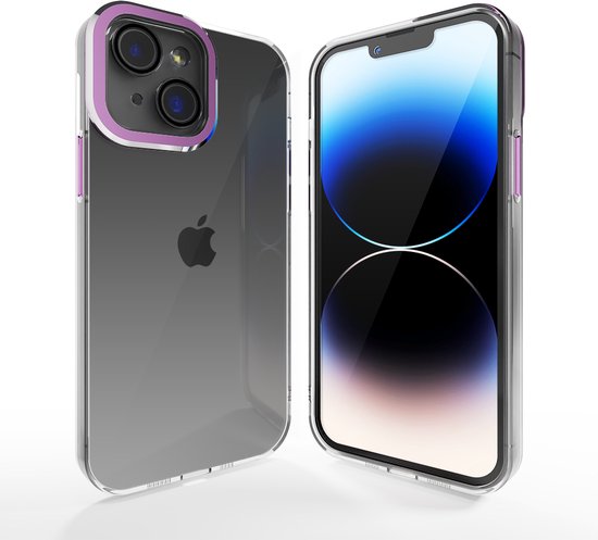 Coverzs telefoonhoesje geschikt voor Apple iPhone 13 hoesje - camera cover - doorzichtig hoesje met opstaande rand rondom camera - optimale bescherming - paars