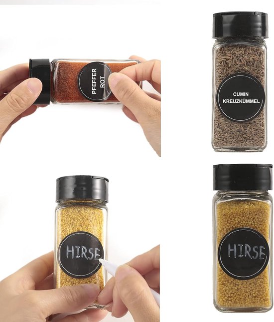 Set de 36 pots à épices en verre, avec entonnoir et étiquettes, 120 ml