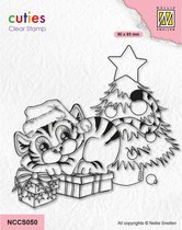 NCCS050 Nellie Snellen clearstamp Tiger - stempel tijger poes bij kerstboom - kerstgeschenken - Xmas