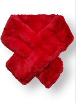 Dames korte winter sjaal Helena effen rood imitatie bont