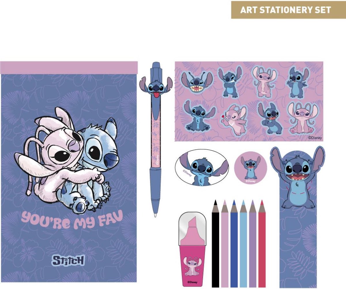 Disney Stitch Ensemble de Papeterie Comprenant Crayon, Règle