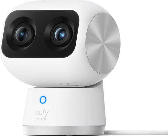 eufy Security Indoor Cam S350 - dubbele camera - beveiligingscamera met 4K-UHD-resolutie en 8 × zoom en 360° PTZ - mens/huisdier AI - ideaal voor babyfoon/huisdiercamera/huisbeveiliging