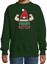 Bellatio Decorations kersttrui/sweater voor jongens - Sterkste Gnoom - groen - Kerst kabouter 134/146