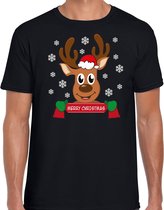 Bellatio Decorations fout kersttrui t-shirt heren - Rendier - zwart - Merry Christmas XXL