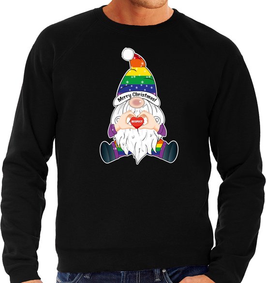 Bellatio Decorations foute kersttrui/sweater heren - Pride Gnoom - zwart - LHBTI/LGBTQ kabouter L