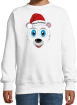 Bellatio Decorations kersttrui/sweater voor kinderen - IJsbeer gezicht - Merry Christmas - wit 152/164