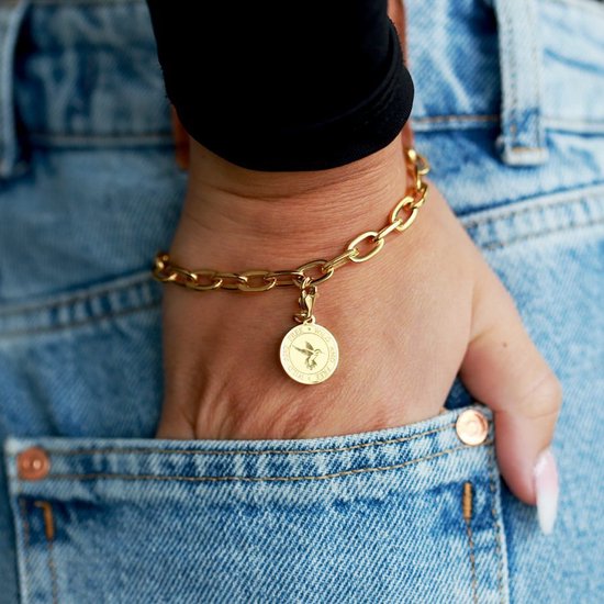 CO88 Collection Charms 8CB 90552 Bracelet à maillons acier - breloque ronde - 20 cm - couleur or