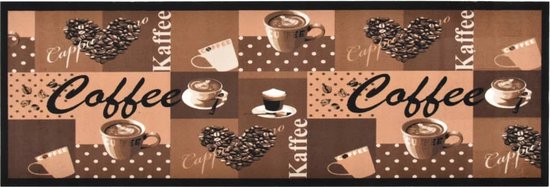 The Living Store Vloermat - Rechthoekig - 180 x 60 cm - Bruine koffie-print