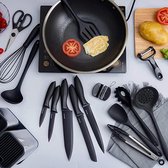 Bloc de couteaux de cuisine professionnel, RAXCO ensemble de 18 pièces avec batterie de cuisine en silicone de 7 pièces, 5 couteaux de chef en acier inoxydable avec ciseaux - Aiguiseur de couteaux Planche à découper