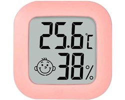 Hygrometer - Weerstation - Luchtvochtigheidsmeter - Thermometer Voor Binnen - Incl. Batterij en Plakstrip - Roze