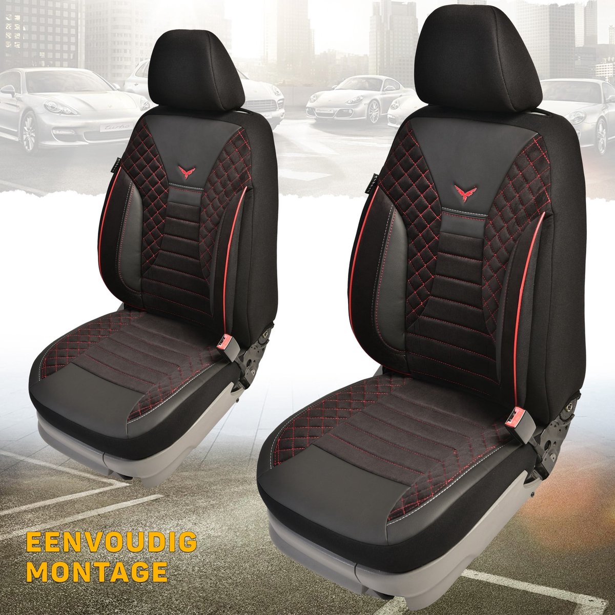Autostoelhoezen voor Seat Altea 2004-2015, stoelbeschermer set van 2 ,  Zwart/rode naad | bol | Automatten