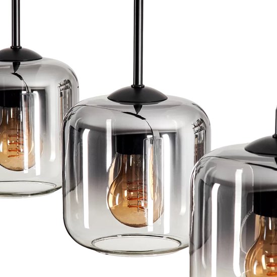 Vintage hanglamp van glas 17 cm met walnoot afwerking, in hoogte Vintage hanglamp van glas 17 cm met walnoot afwerking, in hoogte