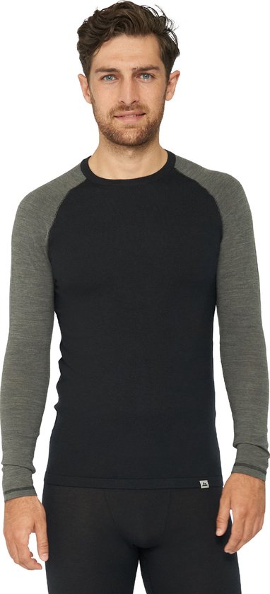 DANISH ENDURANCE Thermo Shirt met Lange Mouwen voor Heren - van Merino Wol - Zwart/ Donkergrijs - XL
