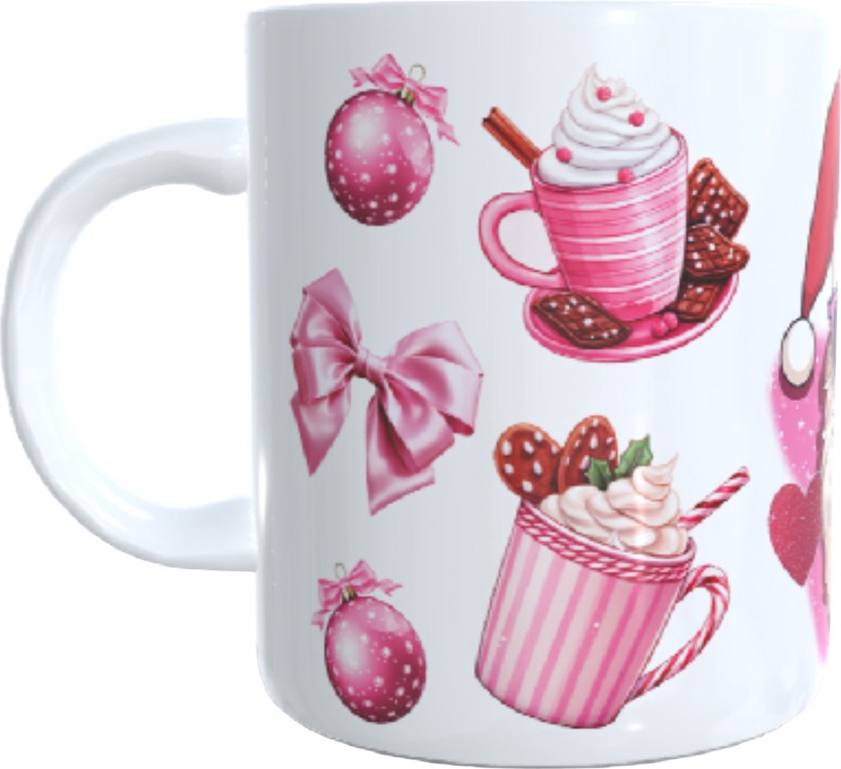 Bedrukte koffie beker kerst - christmas - pink - kerstman - roze -