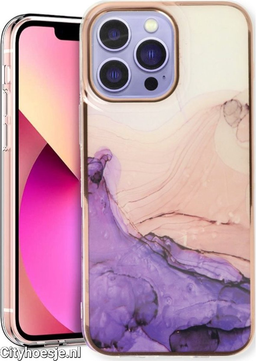 CaseMania- geschikt voor iPhone 15 Plus Marmer Backcover-Magenta
