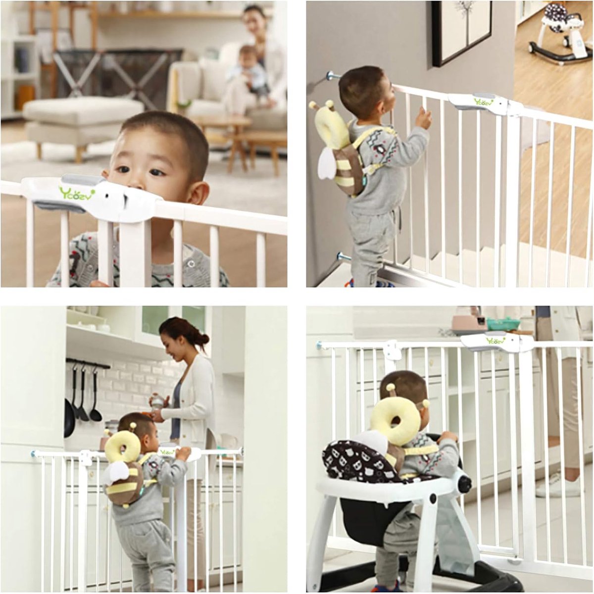 Barriere de Securite porte et escalier 75-82cm sans perçage, adaptée pour  les enfants ,animaux auto-close métal blanc