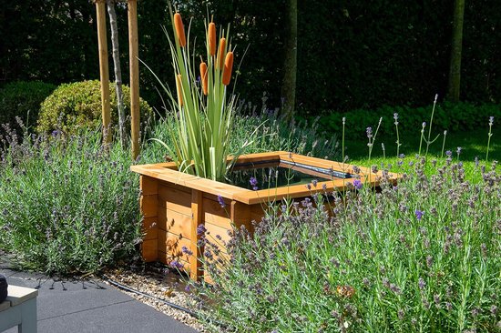 Hoog Vijvervierkant - Tuinvijver van robuust hout - Minivijver voor tuin/terras/balkon - Vijver voor de tuin met vijverfolie - 78 x 78 x 42 cm, bruin - Merkloos