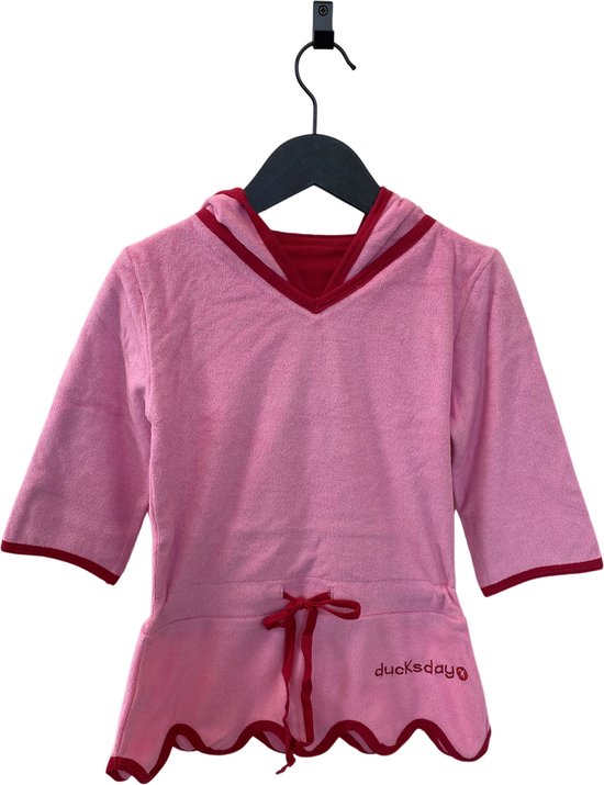 Ducksday - Poncho de bain - Robe de bain - robe d'été - tissu éponge - 110/116 - fille - rose - doublé
