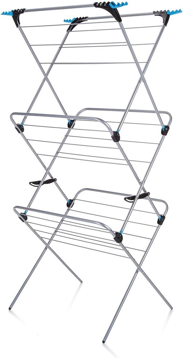 3 stappen plus uitklapbare wasrek, - Chroomblauw / Zilver