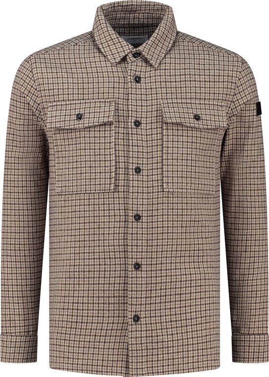 Purewhite - Heren Regular Fit Overhemd - Bruin - Maat XS