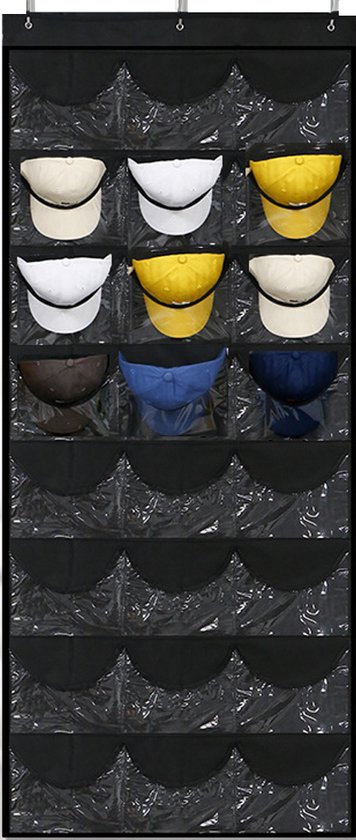 Foto: Cap rack petjes organizer voor aan deur zwart 24 petten organizer voor petjes en caps petjes opbergsysteem petten houder petten opbergzak hat holder 68 x 166 cm