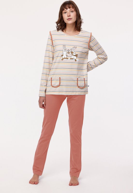 Woody pyjama meisjes/dames - multicolor gestreept - haas - 232-10-PLG-S/930 - maat S