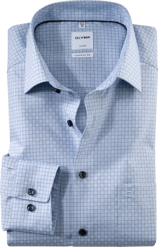 OLYMP comfort fit overhemd - structuur - lichtblauw - Strijkvrij - Boordmaat: