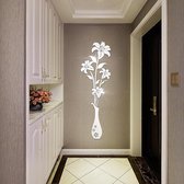 Spiegel muurstickers - 3D bloem muurstickers muurschilderingen voor woonkamer slaapkamer, doe-het-zelf muren decor voor tv-achtergrond en bankachtergrond (L, spiegel zilver)