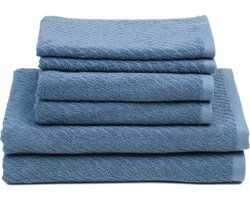 Badstof handdoekenset, 2 handdoeken (50 x 100 cm), 2 badhanddoeken (70 x 140 cm) en 2 gastendoekjes (30 x 50 cm), 100% katoen, 480 g/m² - Blauw