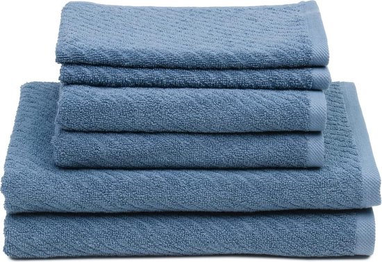 Badstof handdoekenset, 2 handdoeken (50 x 100 cm), 2 badhanddoeken (70 x 140 cm) en 2 gastendoekjes (30 x 50 cm), 100% katoen, 480 g/m² - Blauw