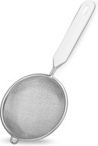 Tamis Ø 10 cm, tamis de cuisine en acier inoxydable, passoire à mailles fines avec poignée en plastique (couleur : blanc/argent), quantité : 1 pièce