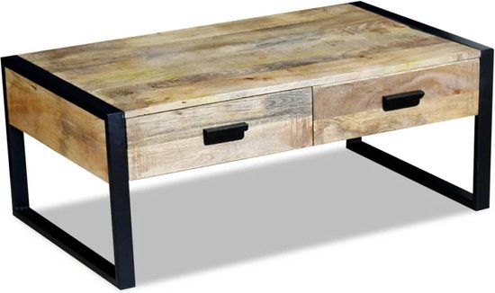 The Living Store Table basse avec 2 tiroirs 100x60x40 cm en bois de manguier massif - Table