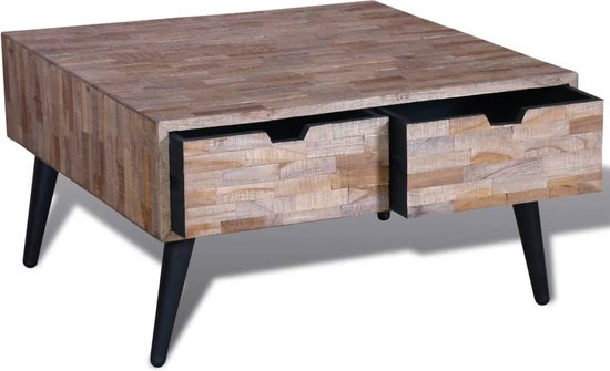 The Living Store Salontafel Vintage - 72 x 72 x 41 cm - Gerecycled Teakhout - Handgemaakt