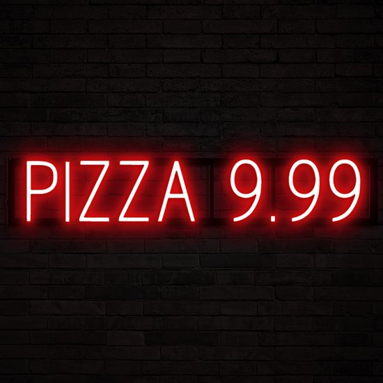 PIZZA 9.99 - Lichtreclame Neon LED bord verlicht | SpellBrite | 78,94 x 16 cm | 6 Dimstanden - 8 Lichtanimaties | Reclamebord Pizzeria neon verlichting