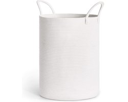 Wasmand, smal wit, gevlochten grote opbergmand voor kinderkamer, van katoen met handgrepen, handdoekmand voor badkamer, woonkamer, mand voor babyspeelgoed, 38 x 50 cm, wit