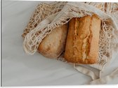 Dibond - Verse Broodjes in Gehaakt Tasje - 80x60 cm Foto op Aluminium (Met Ophangsysteem)