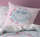 Smiley Beddengoed voor meisjes · Happy Flower · bloemen en sterren in roze, grijs · kussensloop 80 x 80 cm + dekbedovertrek 135 x 200 cm - tienerbeddengoed