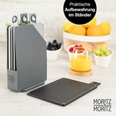 Moritz & Moritz 4 ontbijtplankjes, vaatwasmachinebestendig, 20,5 x 14,5 cm, kunststof snijplank, klein, in praktische standaard